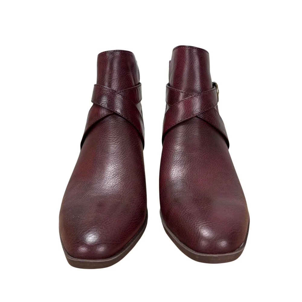 NWT Frye & Co Pembrooke Burgundy Leather Booties 6.5M Ankle Western Harness Belt